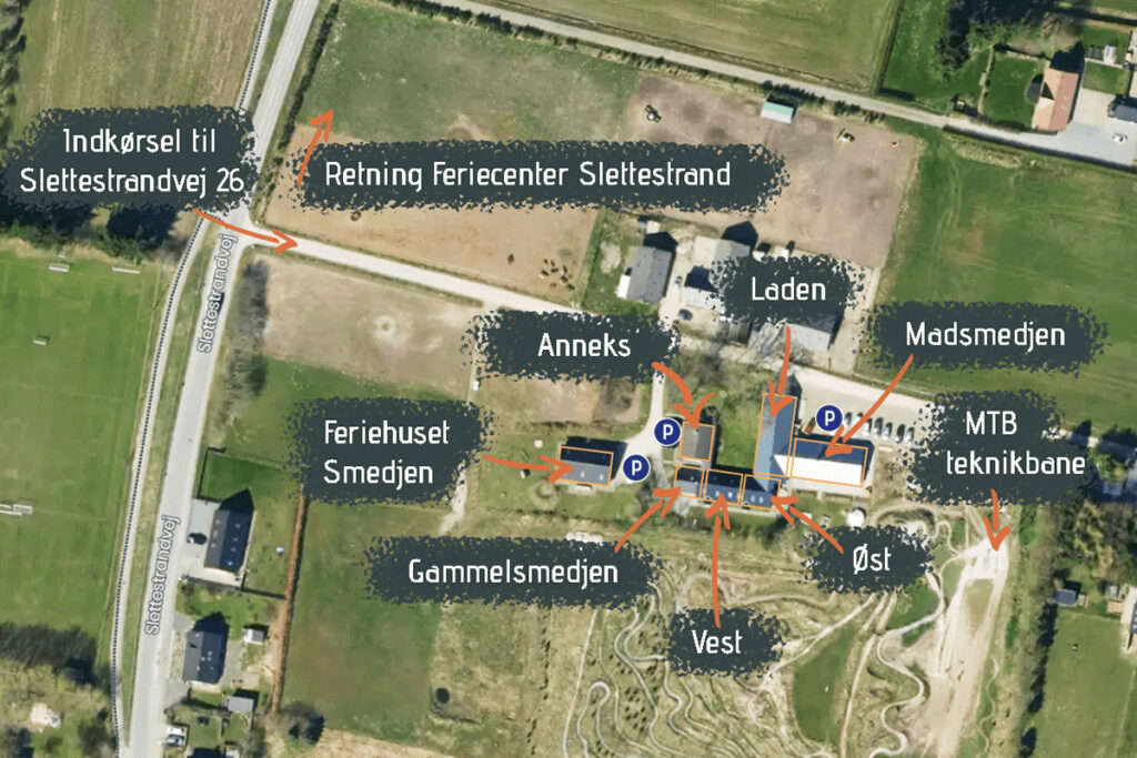 Den Gamle Smedje oversigtskort | Feriekompleks og MTB Camp ved Feriecenter Slettestrand